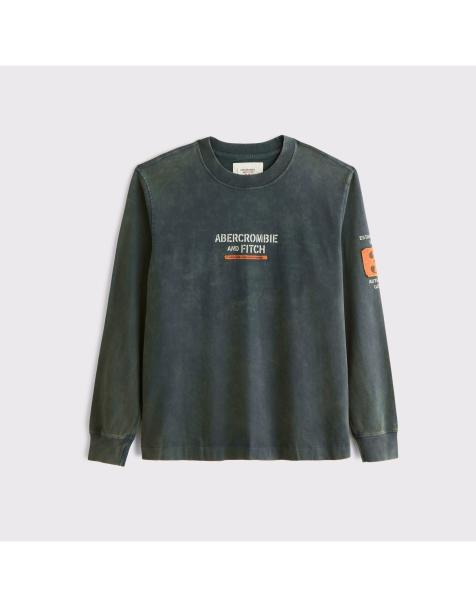 Abercrombie & Fitch Long-sleeve premium heavyweight logo tee in dark spruce - view 1