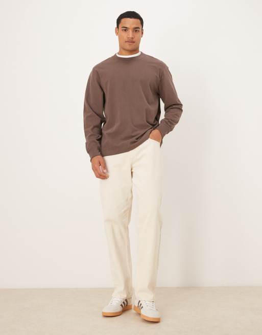 Abercrombie & Fitch long sleeve premium heavyweight sweatshirt in brown, 2 of 5