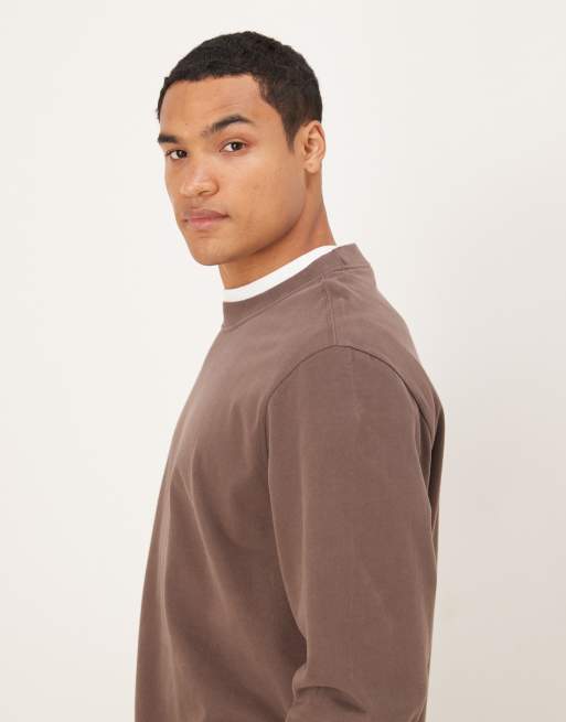 Abercrombie & Fitch long sleeve premium heavyweight sweatshirt in brown, 4 of 5