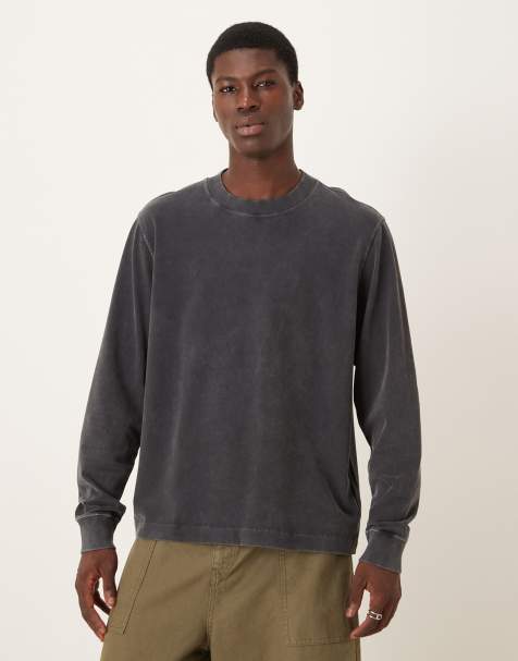 Abercrombie & Fitch long sleeve premium heavyweight t-shirt in washed charcoal  - view 1