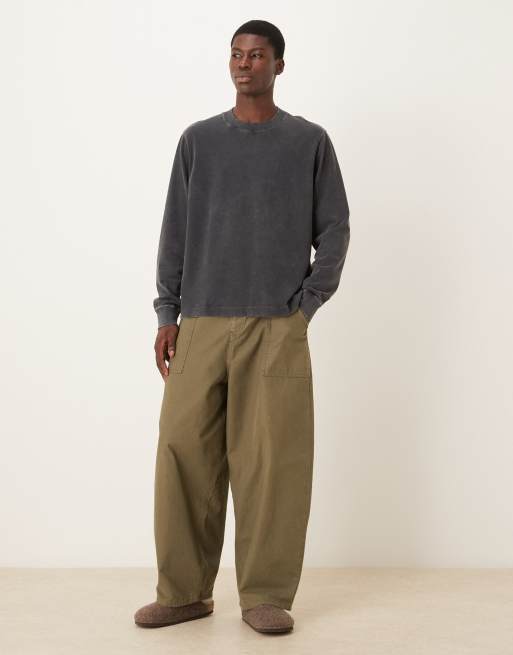 Abercrombie & Fitch long sleeve premium heavyweight t-shirt in washed charcoal