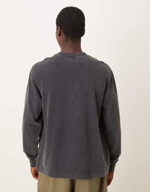 Abercrombie & Fitch long sleeve premium heavyweight t-shirt in washed charcoal