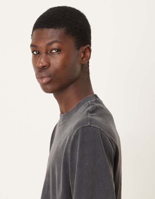 Abercrombie & Fitch long sleeve premium heavyweight t-shirt in washed charcoal