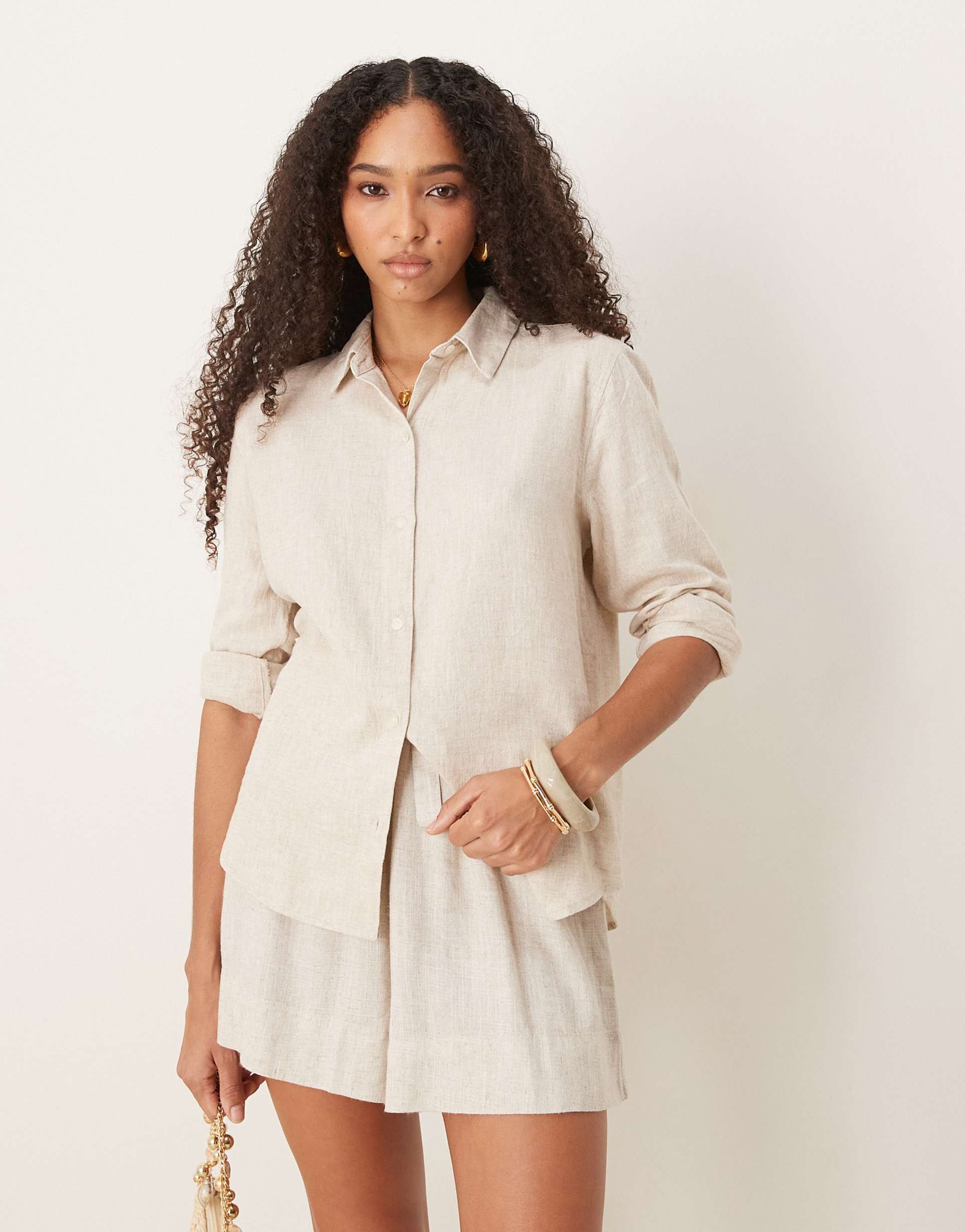 abercrombie & fitch long sleeve relaxed linen shirt in gray