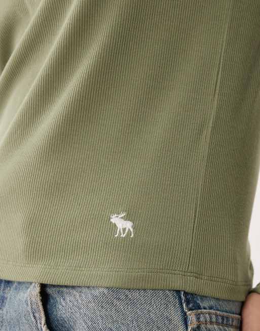 Abercrombie & Fitch long sleeve ribbed henley top in green, 3 of 4