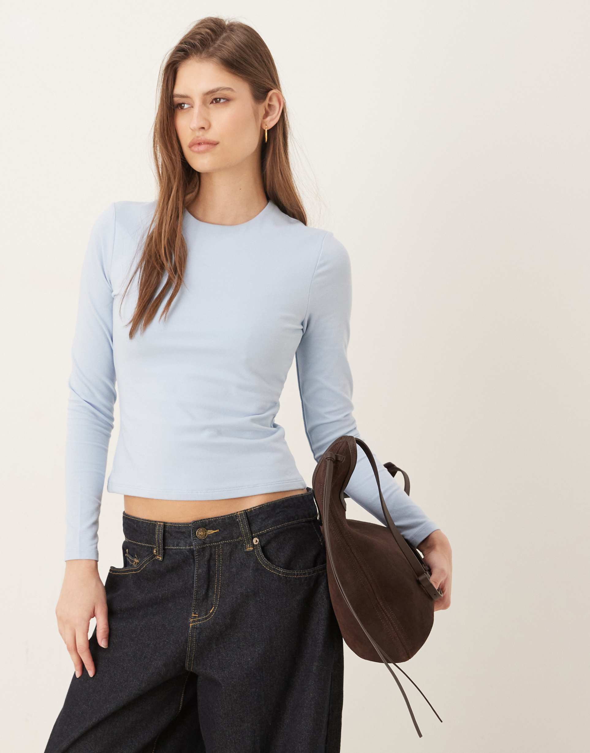 abercrombie & fitch long sleeve seamless baby tee in blue