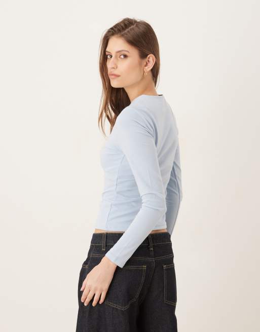 Abercrombie & Fitch long sleeve seamless baby tee in blue, 3 of 4