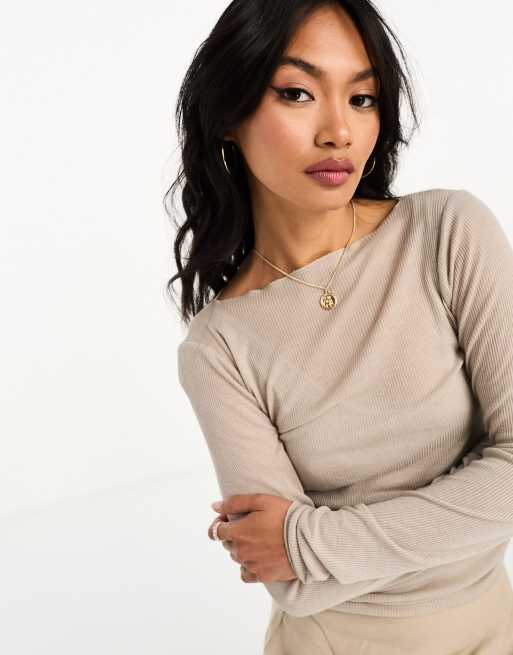 Abercrombie u0026 Fitch long sleeve semi sheer top in beige | ASOS