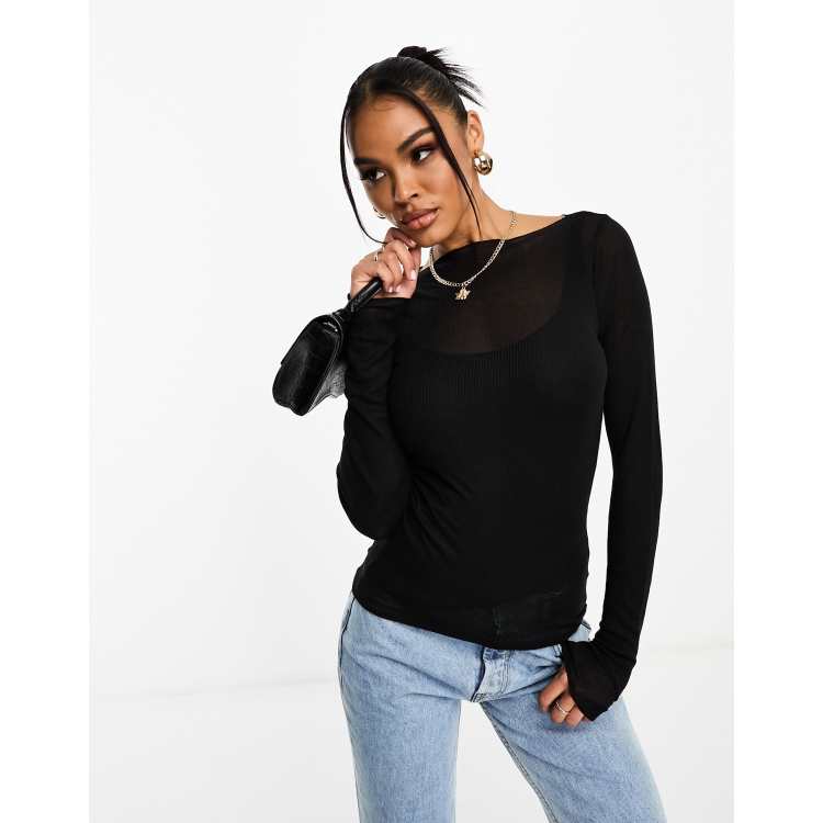 Semi sheer store long sleeve top