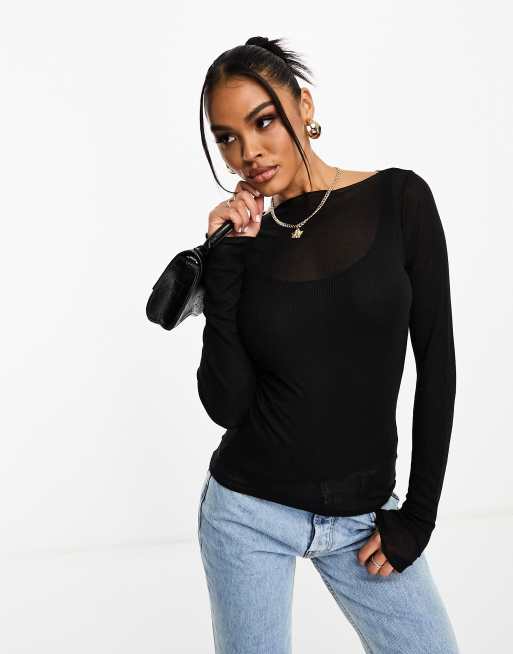 Mesh Long Sleeve Top  Turtleneck long sleeve top, Sheer top, Women long  sleeve