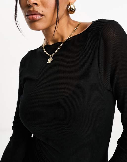 Abercrombie & Fitch long sleeve semi sheer top in black, 4 of 4