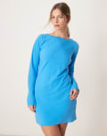 [Abercrombie & Fitch] Abercrombie & Fitch long sleeve slash neck asymmetric hem mini dress in blue M BLUE
