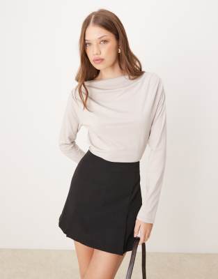 Abercrombie & Fitch long sleeve slash neck top in grey