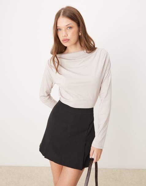 Abercrombie & Fitch long sleeve slash neck top in grey - view 1