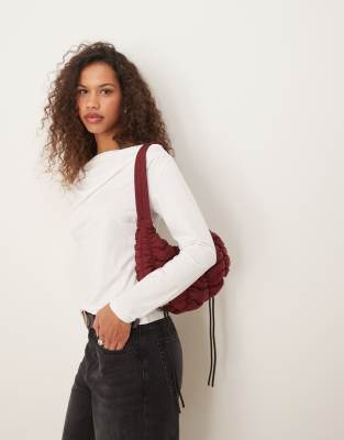 Abercrombie & Fitch Abercrombie & Fitch long sleeve slash neck top in white