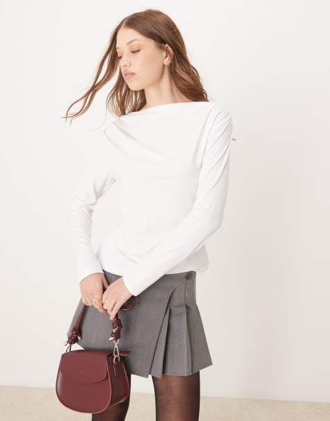 Abercrombie & Fitch long sleeve slash neck top in white - view 1