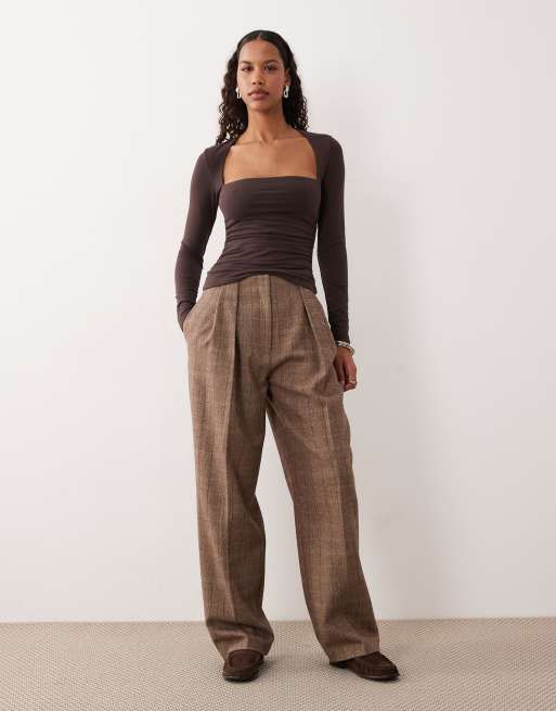 Abercrombie & Fitch long sleeve square neck seamless top in brown