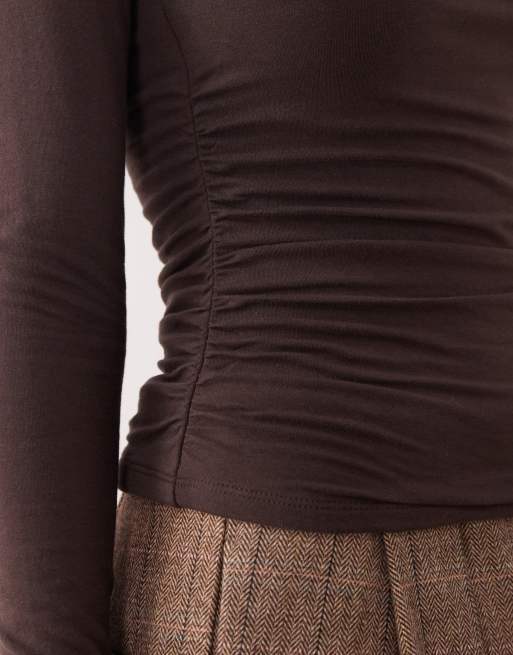 Abercrombie & Fitch long sleeve square neck seamless top in brown, 4 of 4