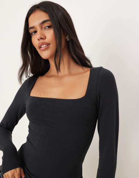 Abercrombie & Fitch long sleeve square neck top in black - view 1