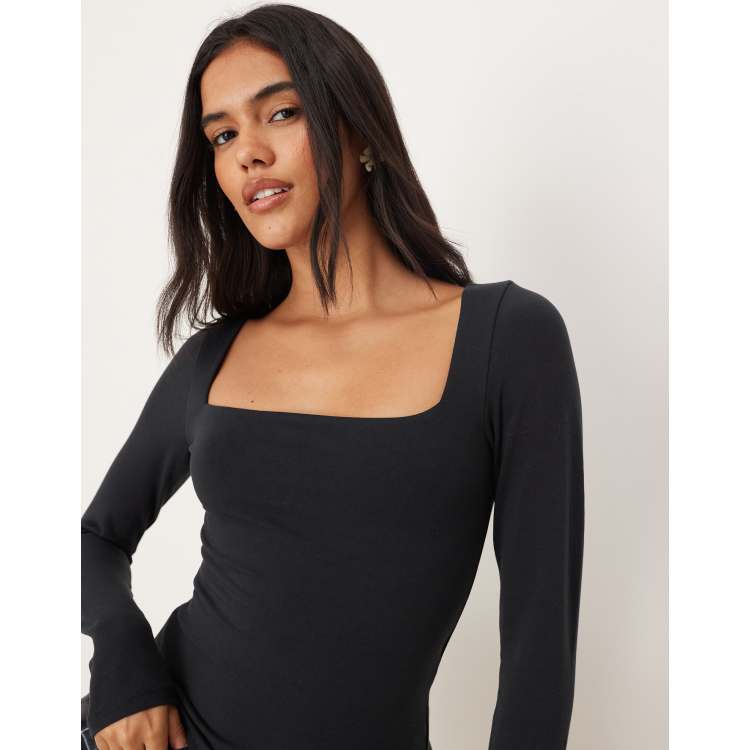 Abercrombie & Fitch long sleeve square neck top in black | ASOS
