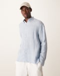 [Abercrombie & Fitch] Abercrombie & Fitch long sleeve striped linen shirt in blue and white XS Blue stripe