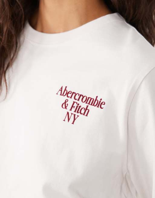 Abercrombie & Fitch long sleeve t-shirt with chest graphic in cream, 3 of 4