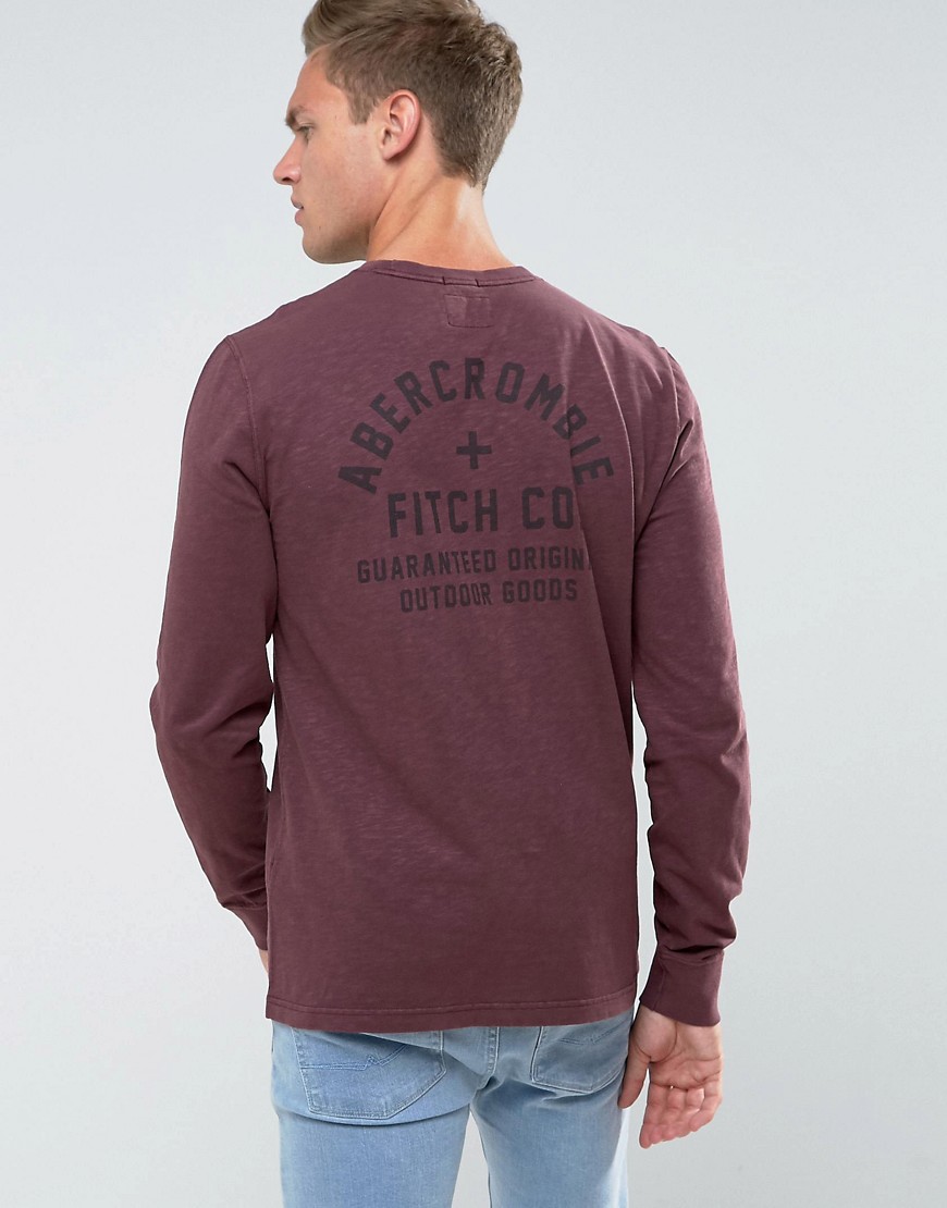 Abercrombie & Fitch Long Sleeve Top Slim Fit Logo Back Print In Burgundy-red