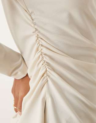 Abercrombie & Fitch Slash Neck Long Sleeve Button Detail Top In White