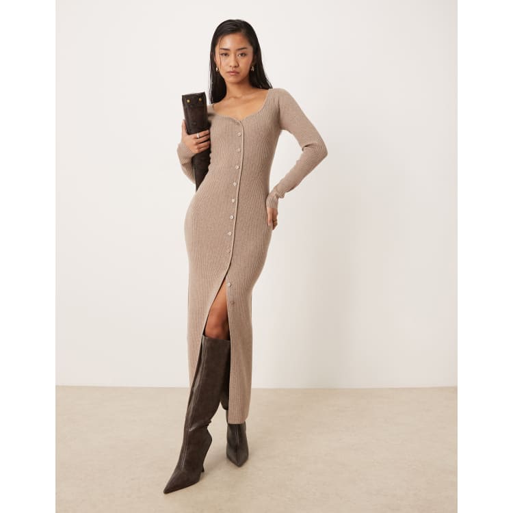 abercrombie long sleeve maxi dress Women's Long-Sleeve Twist-Front Maxi Dress in Brown Pattern | Size XL