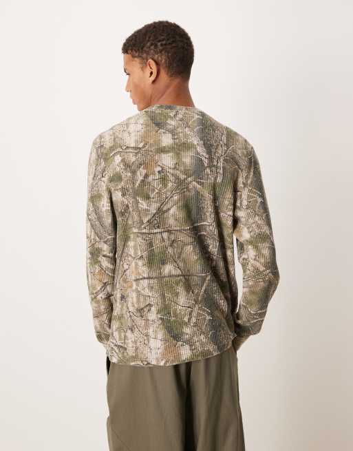Abercrombie & Fitch long sleeve waffle top in camo, 3 of 5