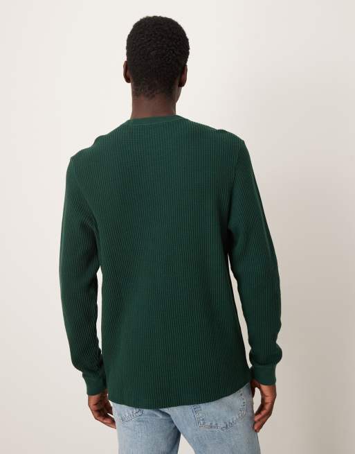 Abercrombie & Fitch long sleeve waffle top in green, 3 of 5