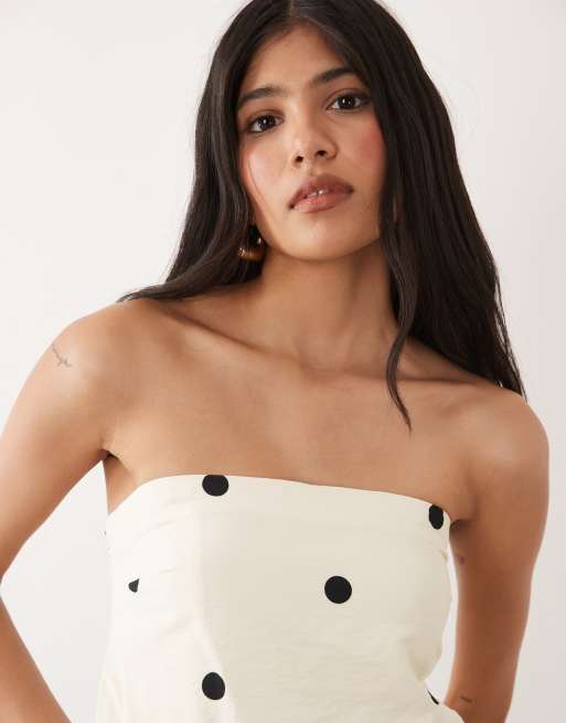 Abercrombie & Fitch longline bandeau top co-ord in white polka dot, 2 of 4