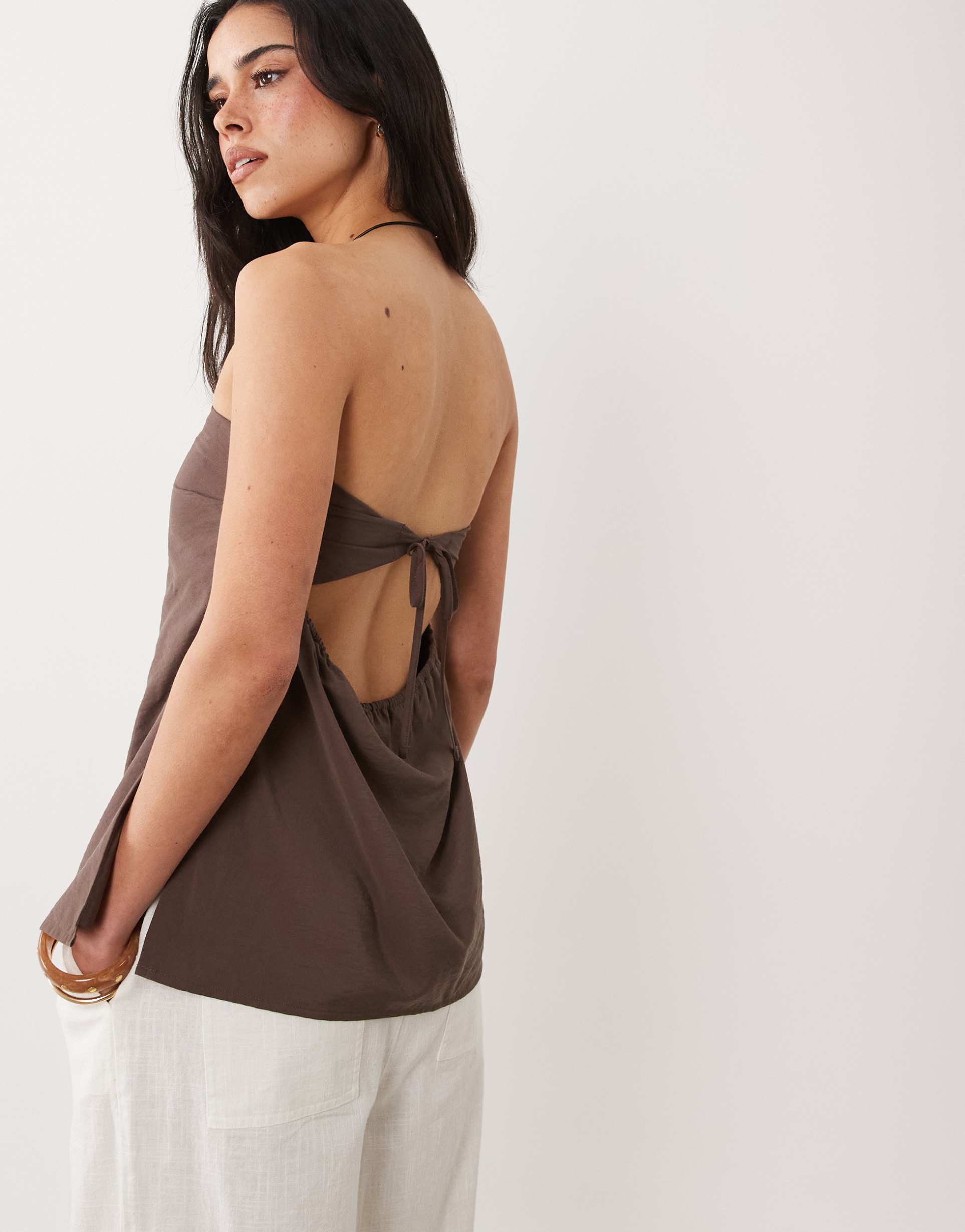 abercrombie & fitch longline bandeau top in brown print