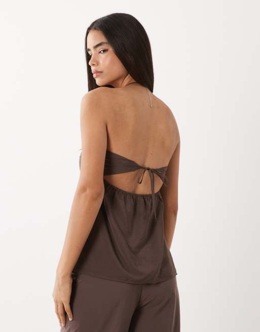 Abercrombie & Fitch longline bandeau top in brown print, 2 of 4