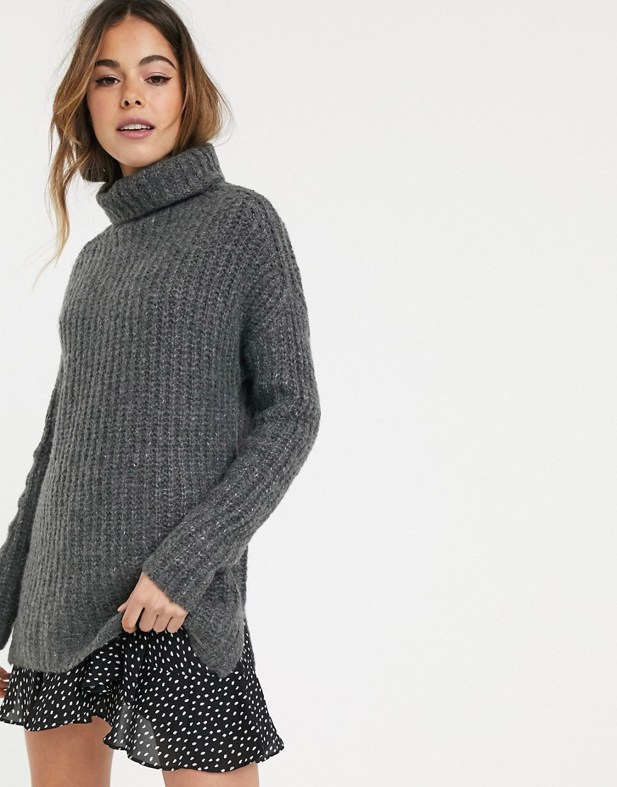 Abercrombie & Fitch Longline Cozy High Neck Sweater-grey