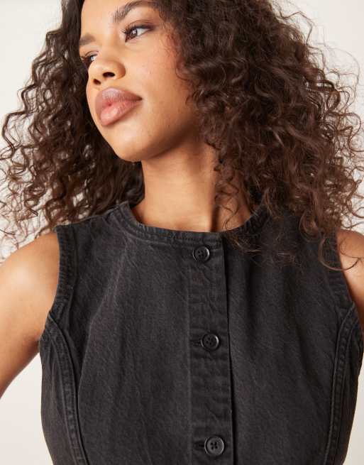 Abercrombie & Fitch longline denim vest in black 