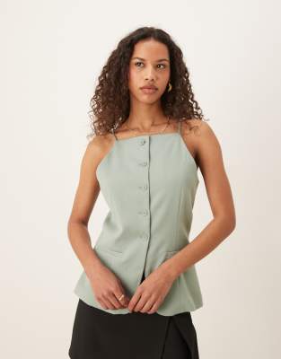 Abercrombie & Fitch - Longline-Oberteil in Grün mit eckigem Ausschnitt und Trägern