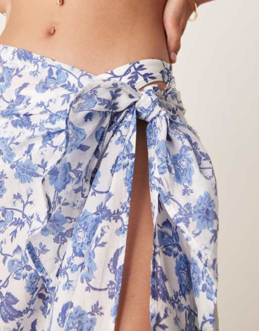 Abercrombie & Fitch longline sarong co-ord in blue floral print