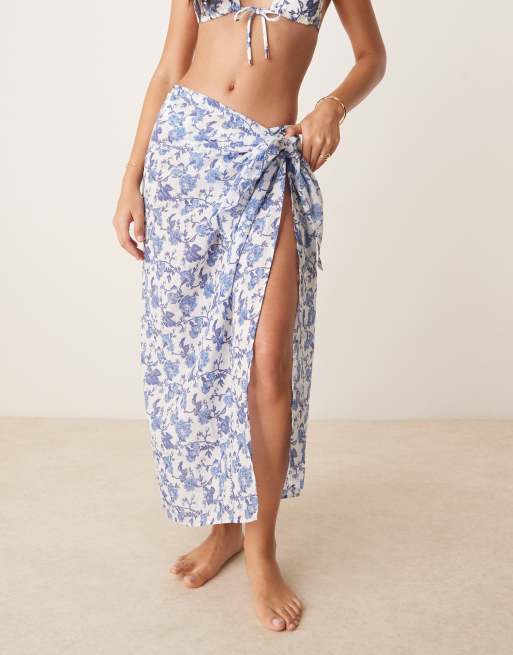 Abercrombie & Fitch longline sarong co-ord in blue floral print
