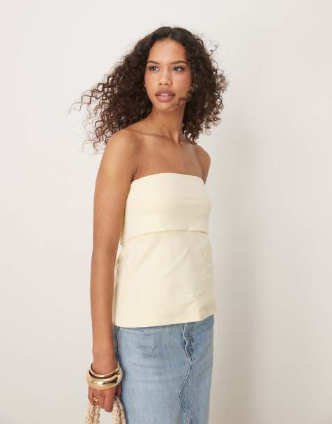 Abercrombie & Fitch – Longline-Schlauchoberteil in Gelb mit umgeschlagenem Ausschnitt - view 1