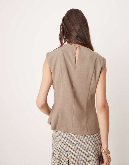 Abercrombie & Fitch longline tailored top in tan | ASOS