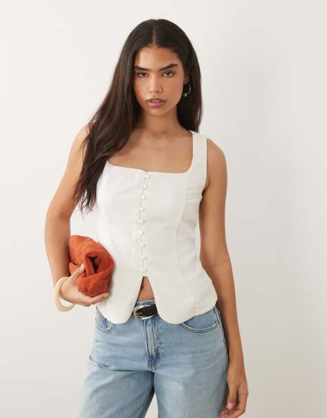Abercrombie & Fitch – Longline-Trägertop in Cremeweiß mit eckigem Ausschnitt - view 1