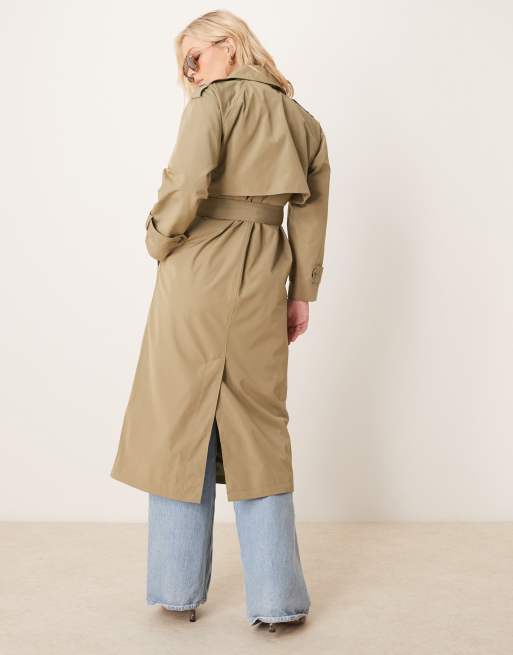 Abercrombie & Fitch longline trench coat in khaki, 3 of 4
