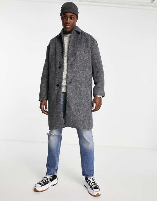 Abercrombie & Fitch longline wool overcoat in gray heather | ASOS