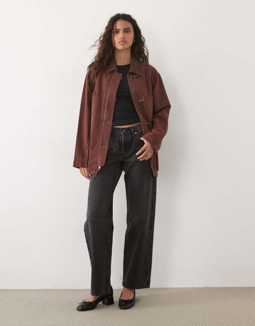 Abercrombie & Fitch longline worker jacket with clasp detail in brown, 2 of 4