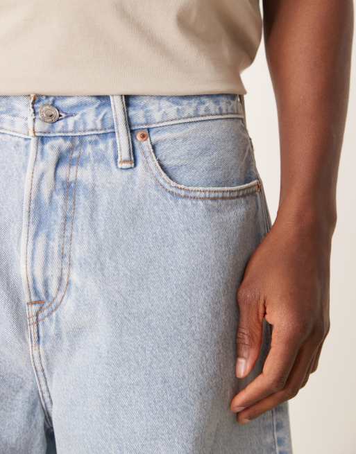 Abercrombie & Fitch loose denim shorts in light wash blue, 3 of 5