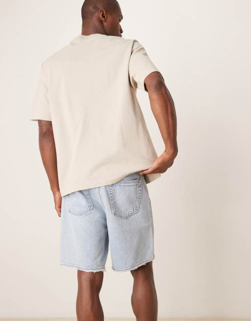 Abercrombie & Fitch loose denim shorts in light wash blue, 4 of 5