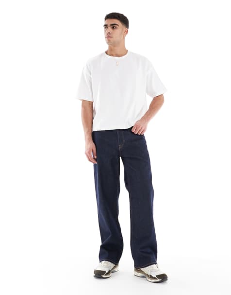 Abercrombie & Fitch loose straight leg jeans in dark wash blue - view 1