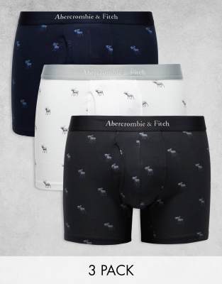 Abercrombie & Fitch 3 pack tonal logo waistband trunks in white, grey, navy - ASOS Price Checker