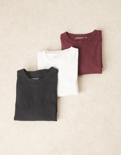 Abercrombie & Fitch - Lot de 3 t-shirts en tissu épais de qualité supérieure - Noir, rouge et blanc